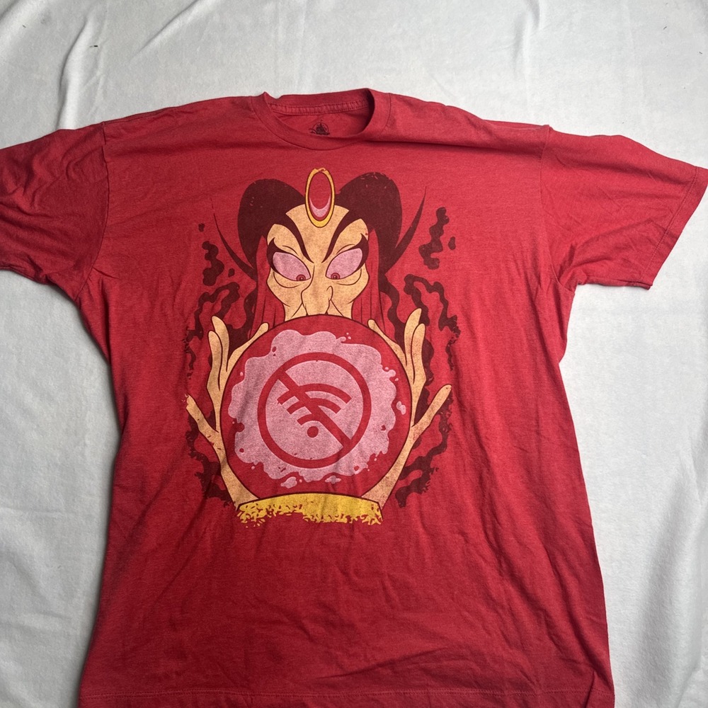 Disney Aladdin Shirt Mens XXL 2XL Red Jafar No Wifi Short Sleeve Theme Park
